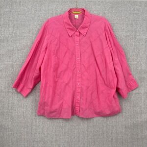 Sigrid Olsen Woman 3X Pink Eyelet Embroidered 3/4‎ Sleeve Button Shirt Cottage